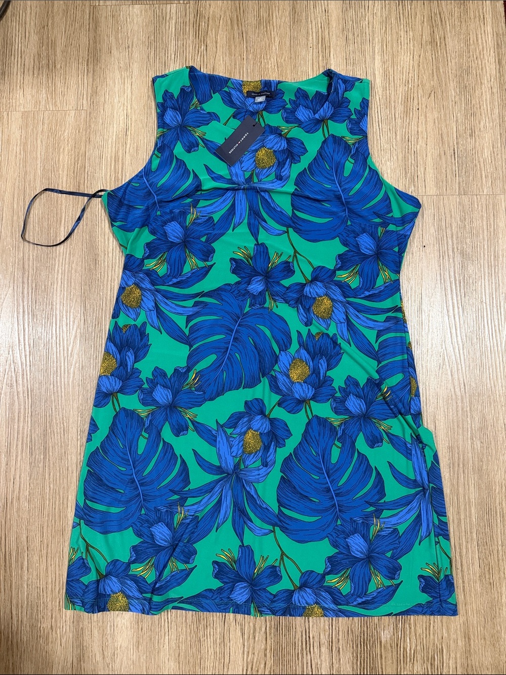 Tommy Hilfiger Sleeveless Tropical Print Shift Dress - Green & Blue size 14